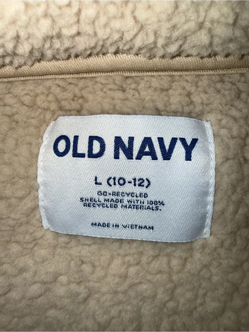 Old Navy Cream Sherpa Jacket with Tan Pocket Trim